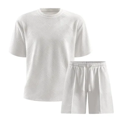 2026 Summer Eco-Friendly Mens 100% Polyester Rhinestone Short Sleeve T Shirt Shorts Streetwear Casual Sports Two Piece Set