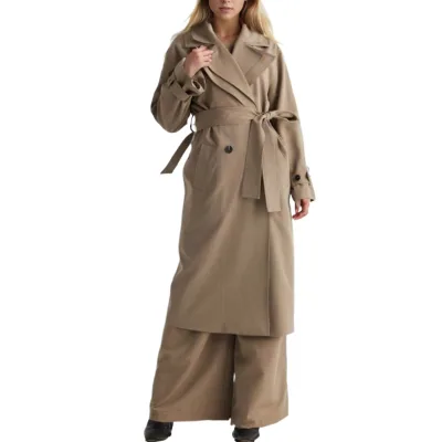 Custom Fashion High Quality Autumn Winter Woman Outerwear Belted Rain Trench Coat Adult Long for Ladies Coats Pour Femmes