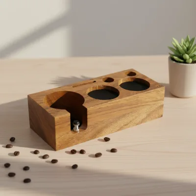 Wood Espresso Organizer Stand - Bulk Wholesale, Custom Logo Coffee Tamper Station for Baristas & Cafes