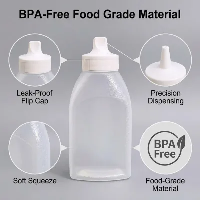 350ml Heat-Resistant PP Squeeze Bottle with White Pointed Nozzle for Honey Oyster Sauce Jam and Ketchup