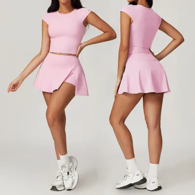 DTL-TZ8819-2 Summer New Tennis Skirt Set Women's Pocket Sportswear Two-piece Outdoor Running Tight Yoga Suit Set