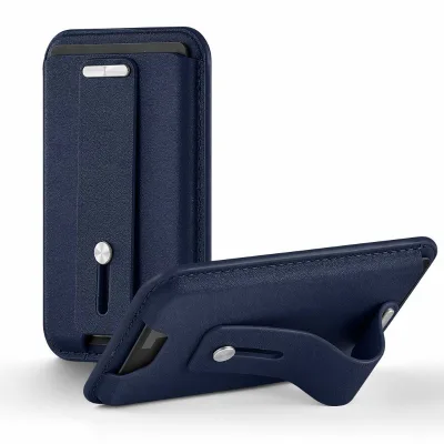 MagSafe Compatible Faux Leather Strong Magnetic Card Holder with Ring Holder Finger Stand