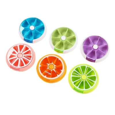 7 Grid Rotating Round Pill Case Cute Lemon Orange Fruit Shape Portable Travel Mini Medicine Box Pocket Tablet Storage Organizer
