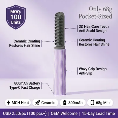 Mini Battery-powered Portable Safety Fast-heating Straight Hair Comb for Bangs