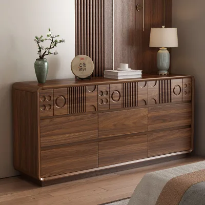 All-solid Wood Nine-drawer New Style Bedroom Wall-mounted End-of-bed Storage Cabinet Walnut-colored Side Cabinet