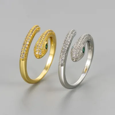 Adjustable Snake Ring for Women Trendy Daily All-Match Inlaid Zircon Gold Plated European American Niche Design