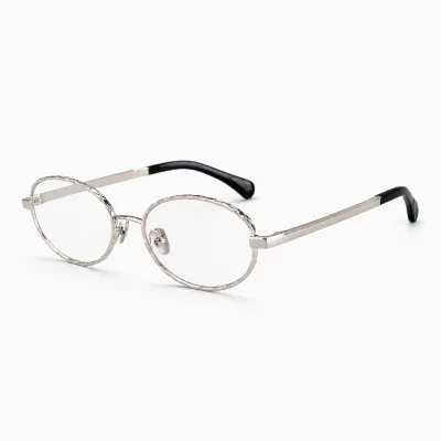 OEM ODM Custom Logo Vintage Oval Metal Optical Frames Textured Full Rim Lightweight Resin Lenses Unisex Eyeglasses Manufacturer