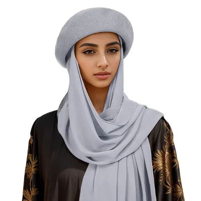 New Arrival Women Headcover With Long Scarf Thickness Wool Breathable Muslim Cap Winter Hijab