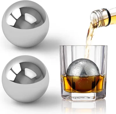 Wholesale Customized Hot Sale Reusable Stainless Steel Metal Novelty Eco-Friendly Whiskey Stone Balls Round Ice Cubes 55mm