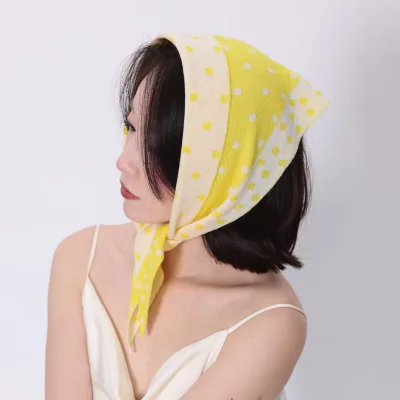 Women's Spring Autumn Polka Dot Contrasting Color Triangular Satin Headscarf Fashionable Versatile Multifunctional Outdoor Neck
