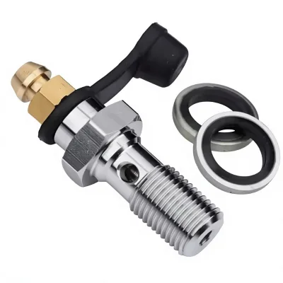 HaoFa M10*1Banjo Bolt Bleeder Screw, Stainless Steel / Brass Brake Bleeder Nipple for Motorcycle Hydraulic Brake Fuel Oil System