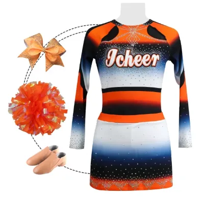 Cheerleader Uniform Sparkle Rhinestones Orange Tigers Wholesale Custom Cheerleading Uniforms Girls Cheer Uniforms