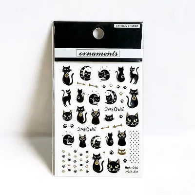 3D Embossed Nail Art Stickers Metallic Gold Space Cat UFO Galaxy Swirl Nail Stickers Wholesale