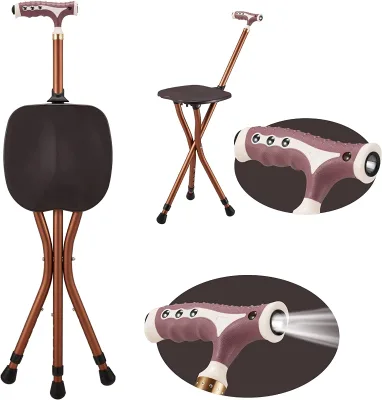 Portable Crutch Chair with LED Light Adjustable Height Outdoor Rest Stool Sticks