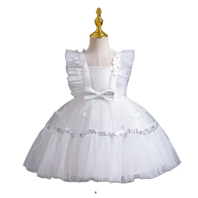 2026 2025 Baby Girl Elegant Velvet Dress First Birthday Party Frock with Ruffles Bow Long O-Neck Style Fashionable Design Children