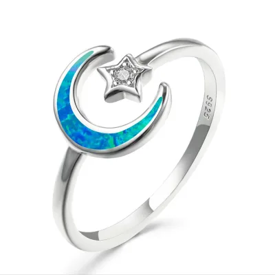 JCA Women Sun Crescent Moon Opal Adjustable Ring