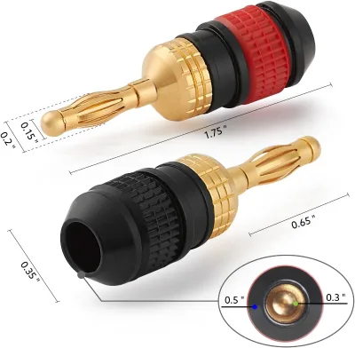 Gold Plated 4mm Banana Plug to Binding Post Adapter, Red Black Stackable Speaker Connector for AMP AV Receiver