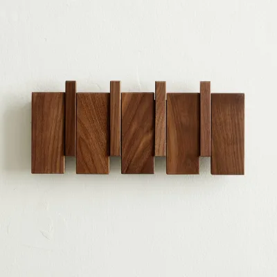 Walnut Wooden Wall Mounted Coat Rack Heavy Duty 4 Hook Coat Stand Coats Keys Hats Robe Towels Bags Home Decor Gift Features
