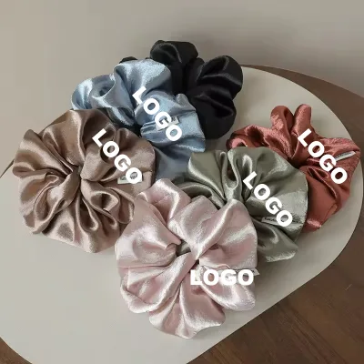 Wholesale Custom Logo 14.5cm Solid Color Satin Soft Elastic Hair Bands Satin Hair Scrunchies for Women's Daily Party Use
