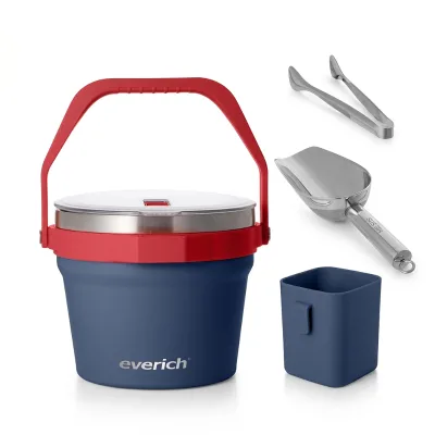 Everich 4.2L Stainless Steel Ice Bucket with Foldable Handle, Ice Tongs and Scoop Set for Outdoor Picnic BBQ Party