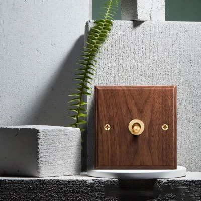Classic Retro Solid Wood Wall Switch Plate Brass Toggle 1 3 Gang 16A Flame-retardant European Style Home Hotel Decor