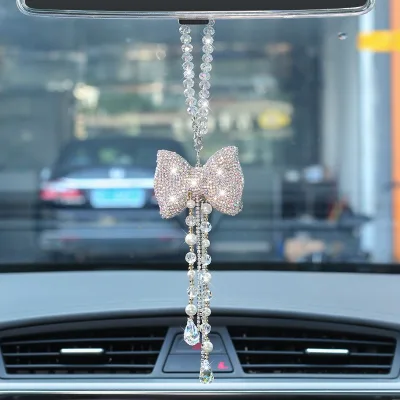 Tassel Crystal Diamond Car Interior Decoration Bow Car Pendant Car Rearview Mirror Hanging
