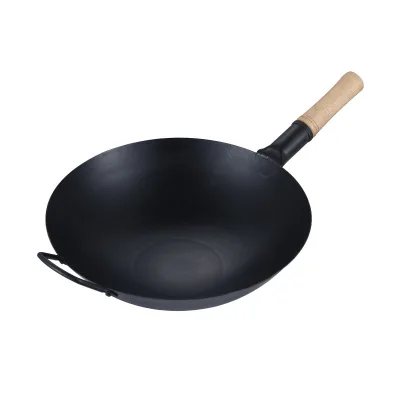 Black Carbon Steel Wok Pan Non-Stick Seasoned Wok for Home and Restaurant Use