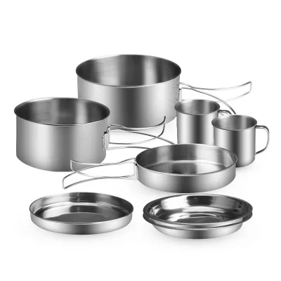 Outdoor Cooking Utensils Modern 304 Stainless Steel Eco-Friendly Modern Design Camping Picnic BBQ Includes 8pcs Camping Pot Yo2