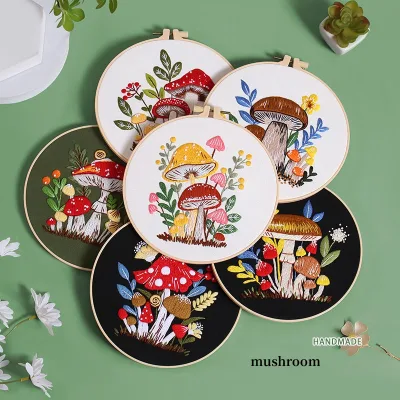 Mushroom Embroidery Kit for Beginner Cross Stitch Kit for Adults Printed Embroidery Starter Kit Embroidery Floss Pattern
