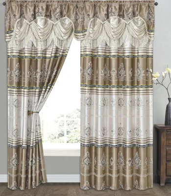 Home Living Room Two Layer Europe Floral Luxury Jacquard Valance Curtain for the Window Ready Made