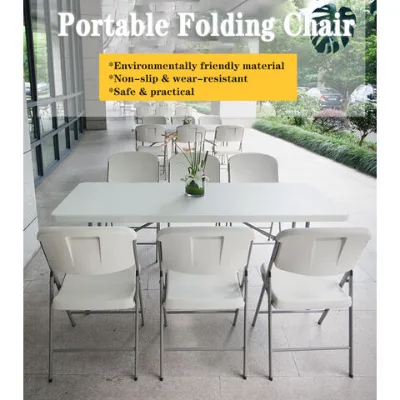 Portable folding table 6-foot white rectangular plastic outdoor furniture foldable banquet dining camping folding table