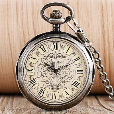 Luxury Dark Grey Hand Wind Mechanical Pocket Watches for Men Women Retro Fashion Wind up Trendy Steampunk Pendant Nurse Clock