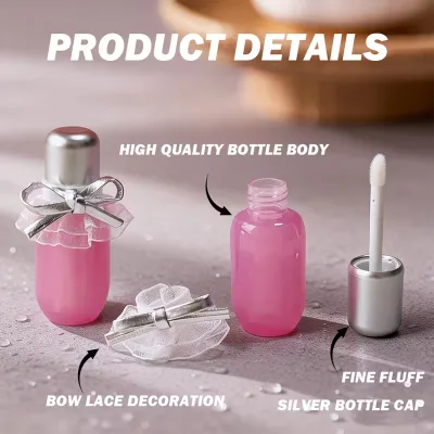 Lace Bow Decoration, Pink Plastic Lip Balm Container 3ml Refillable Pink Lip Gloss Bottle