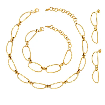Factory Customized Bow Necklace Stainless Steel 18k Gold Bracelet Earring Jewelry Sets