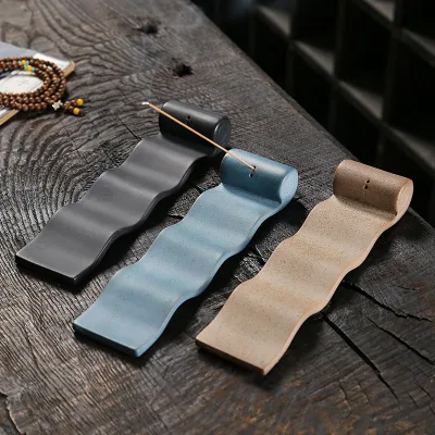 Handmade Ceramic Incense Holder Wave Pattern Porcelain Incense Stick Burner Backflow Incense Burner for Home Office Religious