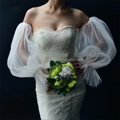 YM98 Classic Wedding Fingerless Gloves Long Tulle Pearls Brides Bridesmaid Sleeves Women Marriage Accessories