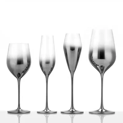 Custom Fancy Electroplated Burgundy Wine Glass Goblet Wedding Decoration Crystal Champagne Red Wine Glasses With Silver Stem