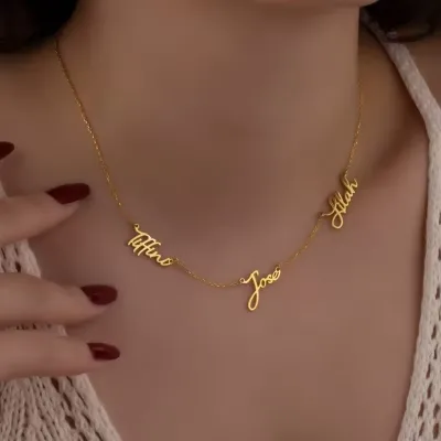 Custom Multi Name Necklace Personalized Family Names Gold Plated Stainless Steel Women Nameplate Jewelry Initial Letter Necklace