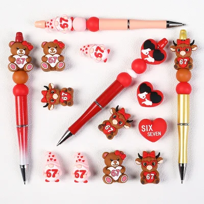 Wholesales 6 7 3D Silicone Beads Cute Cartoon Animal Designs Unisex DIY Pen Topper Beads