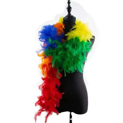 Wholesale Cheap Rainbow Sectioned Turkey Feather Boa for Cloth Decoration