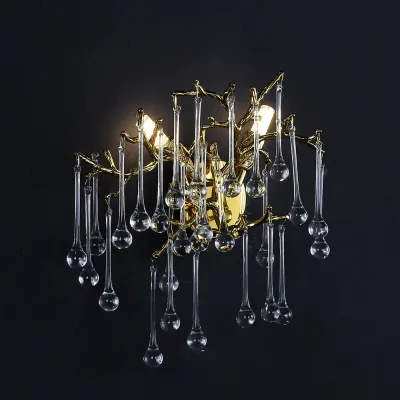 Modern Art Deco Style Gold Crystal Wall Sconces with Aluminum+Glass Construction for Bedroom Wall Lamp 3-Year Warranty