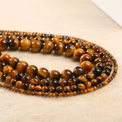 High Quality Natural Round Tiger Eye Loose Stone Beads for Jewelry Making No Dyeing No Heating Natural Gemstone