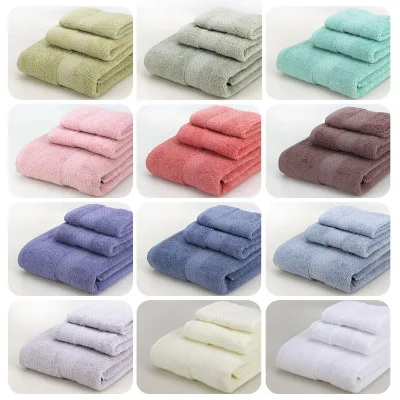 Solid Towel Bath Towel Hand Towel 3-Piece Set Absorbent Anti-Lint Household Adult Couple Gift Towels
