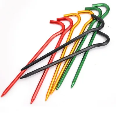 Cross-border Wholesale Private Label Question Mark Aluminum Alloy Ground Nail Set Camping Tent Canopy Hammer Windproof Rope