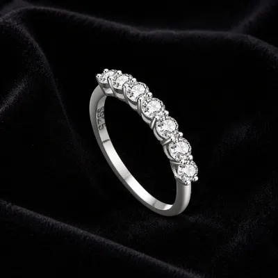 Wholesale 7 CZ Eternity Band Ring 925 Sterling Silver Round Cut Zircon Look Shared Prong Wedding Anniversary Ring
