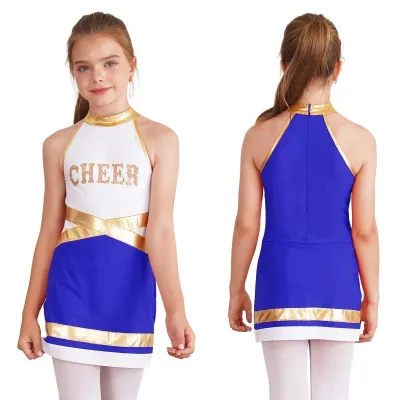 Customized Design Print Color Block Girls Cheerleader Costume Theme Party Cheerleading Uniforms