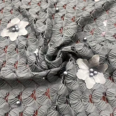 Textile 3D Balls Flower Lace Fabric High Quality 100% Polyester Organic Sleepwear 150cm Wedding Dress