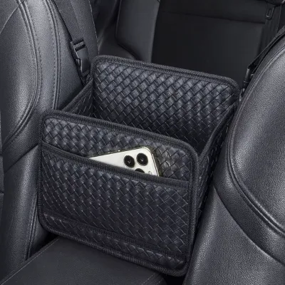 PU Leather Luxury Car Central Armrest Box Double Layer Multifunctional Auto Arm Rest Storage Box Cup Holder Black Car Interior