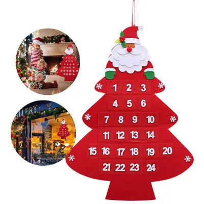 Christmas Ornaments Red Santa Claus 24 Pieces Pockets Advent Countdown Calendar for Christmas Gifts