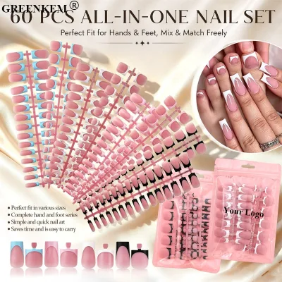 Medium Long Matte French Press-on Nails 60Pcs Bag Custom Logo Private Label Reusable Wearable Full Cover False Nail Tips